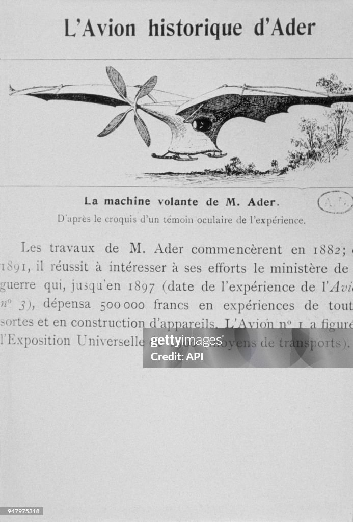 Dessin de l'avion n°1 de Clément Ader