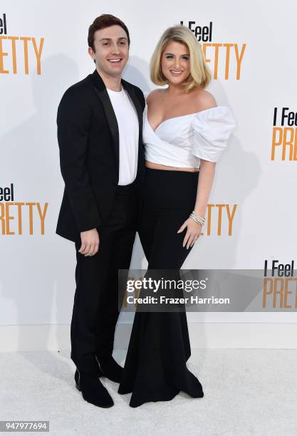 Daryl Sabara and Meghan Trainor atttend the Premiere of STX Films' "I Feel Pretty" at Westwood Village Theatre on April 17, 2018 in Westwood,...