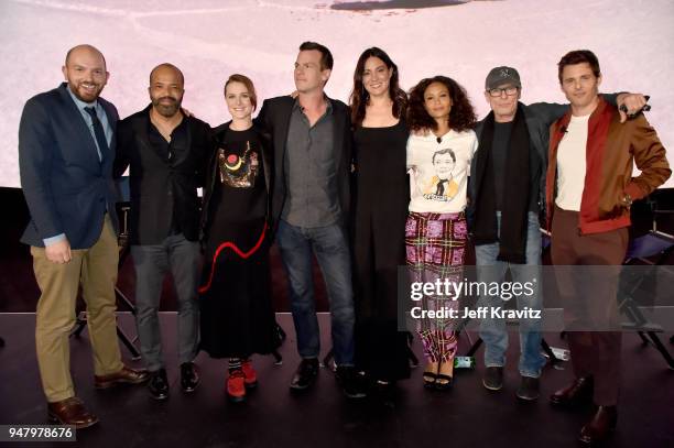 Paul Scheer, Jeffrey Wright, Evan Rachel Wood, Jonathan Nolan, Joy Nolan, Thandie Newton, Ed Harris, and James Marsden attend the FYC Event for HBO's...