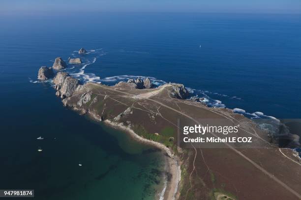 Aerial view of the Penhir headland and its "heaps of peas" in Crozon peninsula on sept 3, 2010.