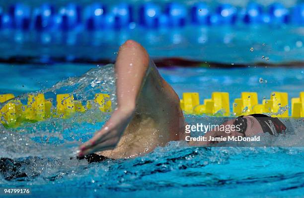 Allison Schmitt of USA in action on her way to victory in the Women's 400m Freestyle during Day One of the Duel in the Pool at The Manchester Aquatic...