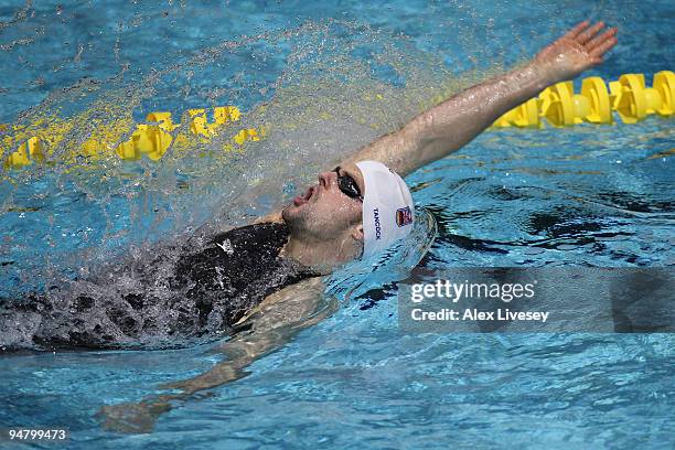 Liam Tancock of Great Britain in action during the Men's 4X100m Medley Relay during Day One of the Duel in the Pool at The Manchester Aquatic Centre...