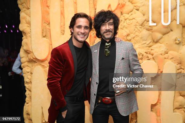 Diego Boneta and Oscar Jaenada pose during the Netflix Luis Miguel Premiere party at Cinemex Antara on April 17, 2018 in Mexico City, Mexico.