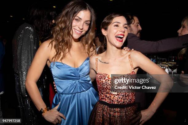 Paulina Davila and Camila Sodi have fun during the Netflix Luis Miguel Premiere party at Cinemex Antara on April 17, 2018 in Mexico City, Mexico.