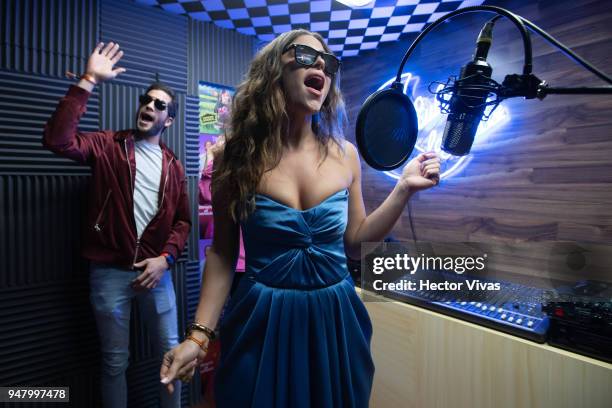 Paulina Davila sings during the Netflix Luis Miguel Premiere party at Cinemex Antara on April 17, 2018 in Mexico City, Mexico.