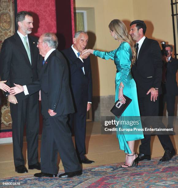 Luis Figo and Helen Svedin attend the reception offered by Portugal president Marcelo Rebelo de Sousa to King Felipe of Spain and Queen Letizia of...