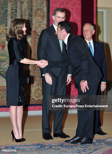 Luis Figo attends the reception offered by Portugal president Marcelo Rebelo de Sousa to King Felipe of Spain and Queen Letizia of Spain at El Pardo...