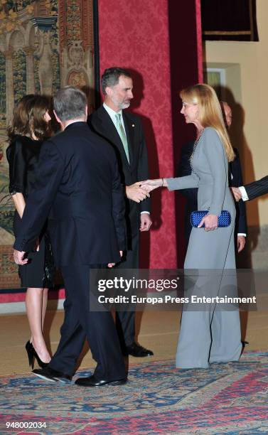 Esther Alcocer Koplowitz attends the reception offered by Portugal president Marcelo Rebelo de Sousa to King Felipe of Spain and Queen Letizia of...