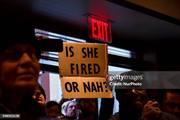 Protesters gather on April 16, 2018 for ongoing protest at the Starbucks location in Center City Philadelphia, PA where days earlier two black men...