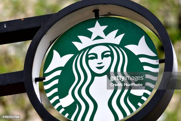 Protesters gather on April 16, 2018 for ongoing protest at the Starbucks location in Center City Philadelphia, PA where days earlier two black men...