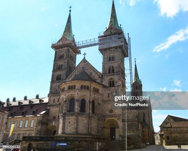 The dome is seen on a sunny and hot spring day in Bamberg, Northern Bavaria, Germany. The in Germany will be close to 30 degrees Celsius the next...