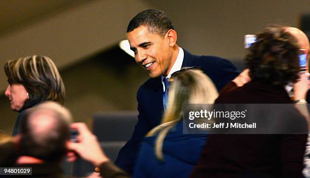 President Barack Obama walks through the Bella Centre on the final day of the UN Climate Change Conference on December 18, 2009 in Copenhagen,...