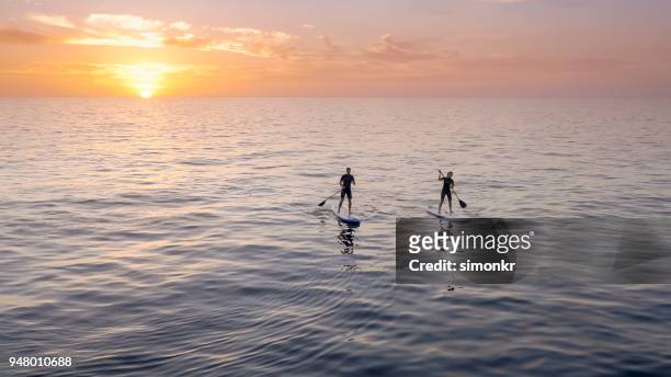 男人和女人在海上划船 - paddleboarding 個照片及圖片檔