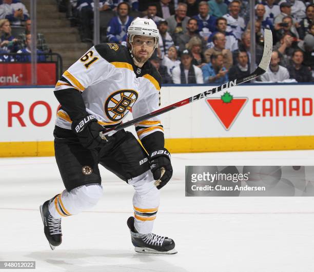 Rick Nash of the Boston Bruins skates against the Toronto Maple Leafs in Game Three of the Eastern Conference First Round during the 2018 Stanley Cup...