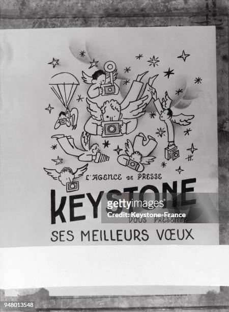 Carte de voeux de l'agence Keystone, en France en 1946.