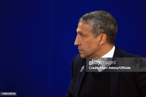 Chris Hughton manager of Brighton and Hove Albion during the Premier League match between Brighton and Hove Albion and Tottenham Hotspur at Amex...