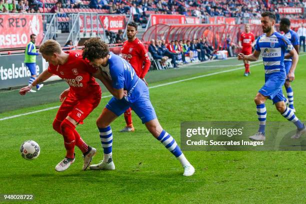 Fredrik Jensen of FC Twente , Philippe Sandler of PEC Zwolle during the Dutch Eredivisie match between Fc Twente v PEC Zwolle at the De Grolsch Veste...