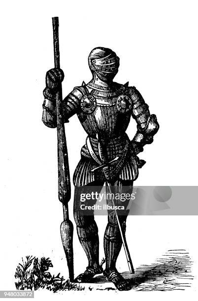 antique engraving illustration: armour of henry vii - henry vii of england stock illustrations