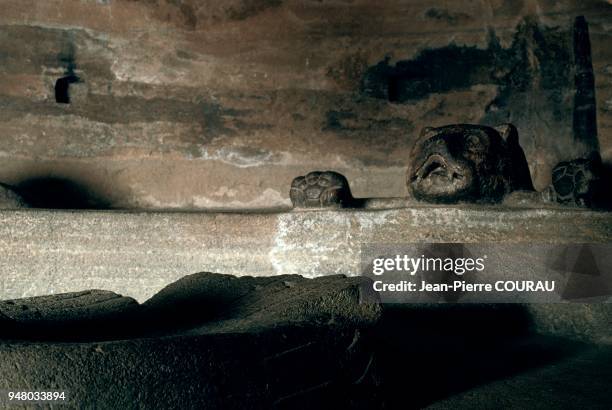 Cette salle se trouve dans le temple principal de Malinalco qui fut taillé à même le roc. Elle était le lieu de réunion des deux castes guerrières...