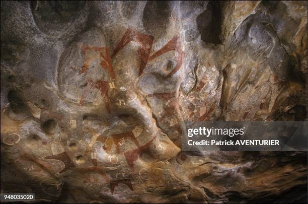 Ceiling of shelter n¡1. Ensembles are arranged depending on the relief of the rock.