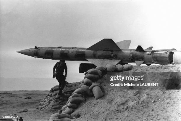 Missile de l'armée egyptienne à Suez, en Egypte, pendant la guerre du Kippour, en octobre 1973.