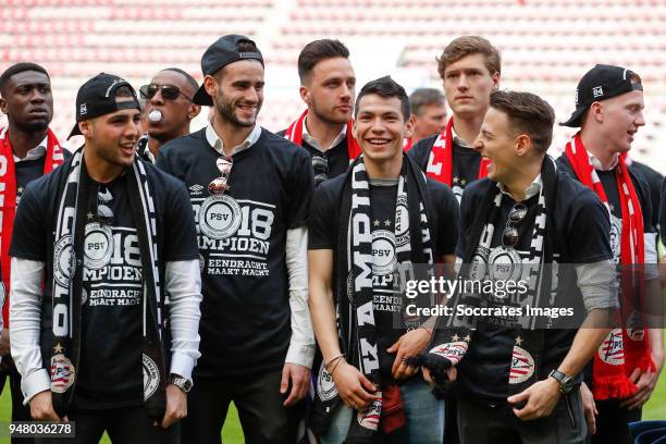 Maximiliano Romero of PSV, Gaston Pereiro of PSV, Luuk Koopmans of PSV, Hirving Lozano of PSV, Sam Lammers of PSV, Santiago Arias of PSV, Daniel...