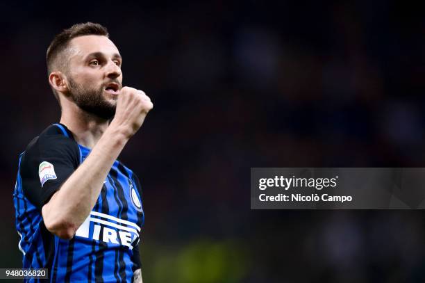 Marcelo Brozovic of FC Internazionale celebrates after scoring a goal during the Serie A football match between FC Internazionale and Cagliari...