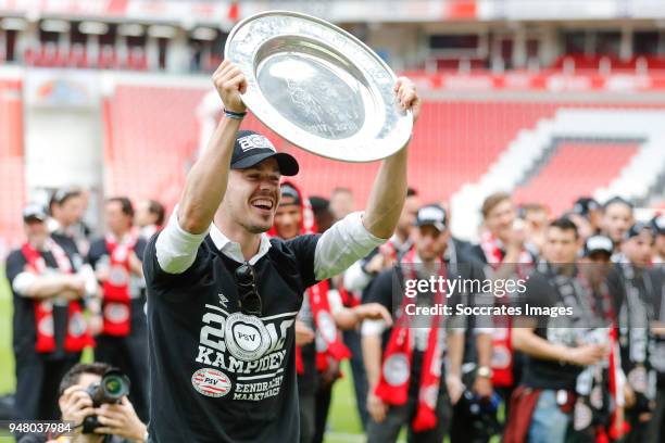 Marco van Ginkel of PSV Celebrate the championship during the PSV champions parade at the City of Eindhoven on April 16, 2018 in Eindhoven Netherlands