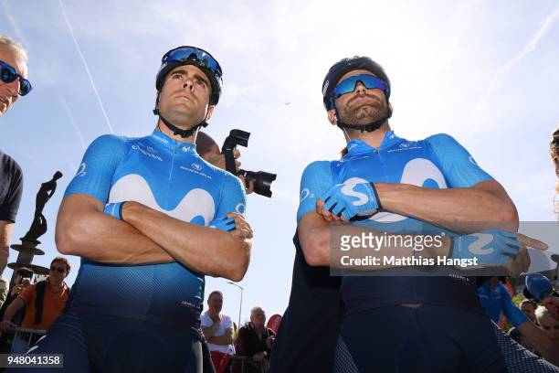 Start / Mikel Landa Meana of Spain and Movistar Team / Jose Joaquin Rojas Gil of Spain and Movistar Team / during the 82nd La Fleche Wallonne 2018 a...