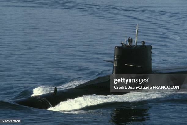 Indomptable', le Sous-marin Nucleaire Lanceurs d'Engins, SNLE, a l'Ile Longue, situee dans la rade de Brest qui sert de base sous-marine a la Marine...