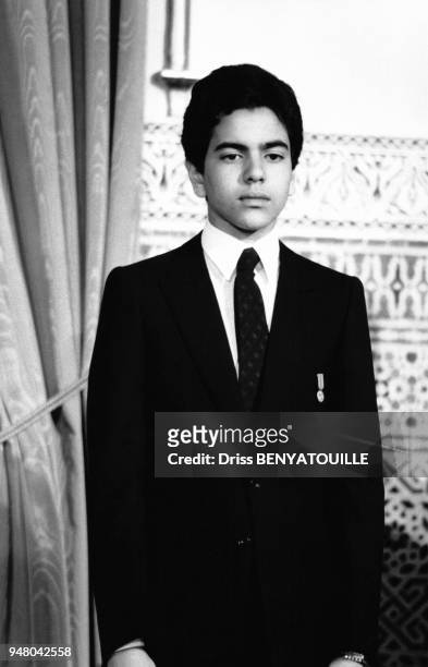 Moulay Rachid, dernier enfant du roi Hassan II, lors du 25e anniversaire de l'intronisation de son père, le 3 mars 1986, Rabat, Maroc.