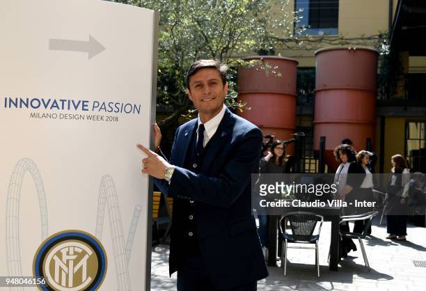 Internazionale Vice President Javier Zanetti attends the FC Internazionale 'Innovative Passion' Concept At Milan Design Week on April 18, 2018 in...