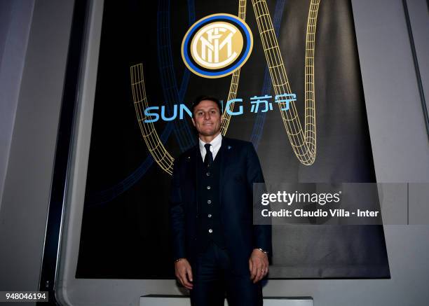 Internazionale Vice President Javier Zanetti attends the FC Internazionale 'Innovative Passion' Concept At Milan Design Week on April 18, 2018 in...