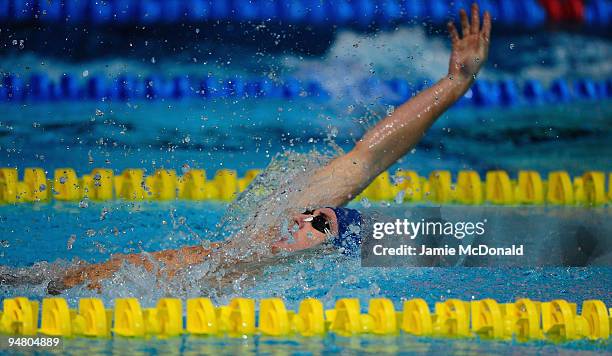 Aaron Peirsol of USA competes in the Men's 200m Backstroke during Day One of the Duel in the Pool at The Manchester Aquatic Centre on December 18,...