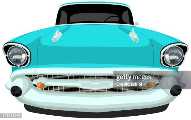 1957 classic american car - front view - vintage car stock illustrations