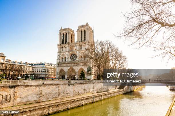 landscape of paris with notre dame and the river seine - notre dame de paris - fotografias e filmes do acervo