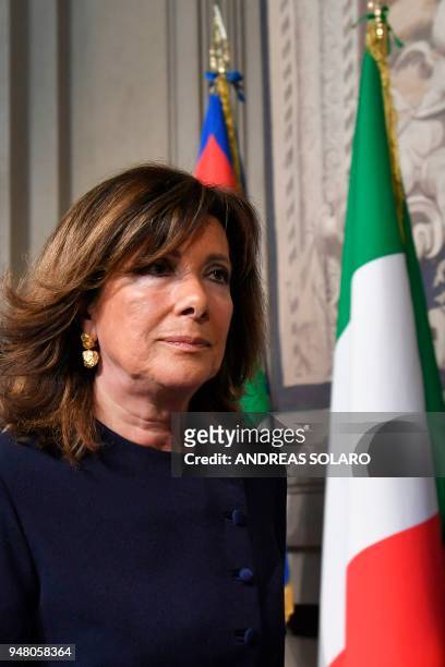 President of the Italian Senate and Forza Italia member, Maria Elisabetta Alberti Casellati, leaves after a meeting with the Italian President, who...