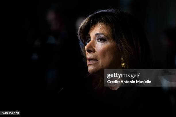 Italian Senate President, Maria Elisabetta Alberti Casellati, speaks during a news conference after a new meeting with Italian President Sergio...