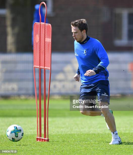 Nicolai Mueller of Hamburg in action during a training session of Hamburger SV at Volksparkstadion on April 18, 2018 in Hamburg, Germany.
