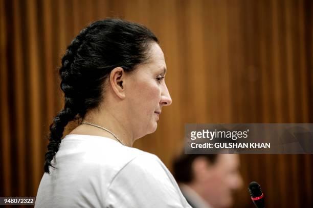 Former realtor Vicki Momberg looks on during her appeal trial on April 18, 2018 at the Randburg Magistrate Court, in Johannesburg, where she faces...