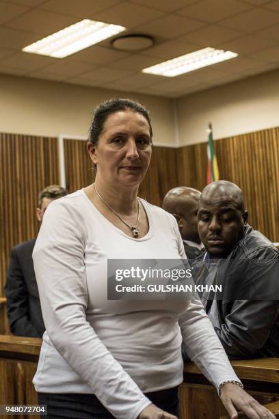 Former realtor Vicki Momberg looks on during her appeal trial on April 18, 2018 at the Randburg Magistrate Court, in Johannesburg, where she faces...