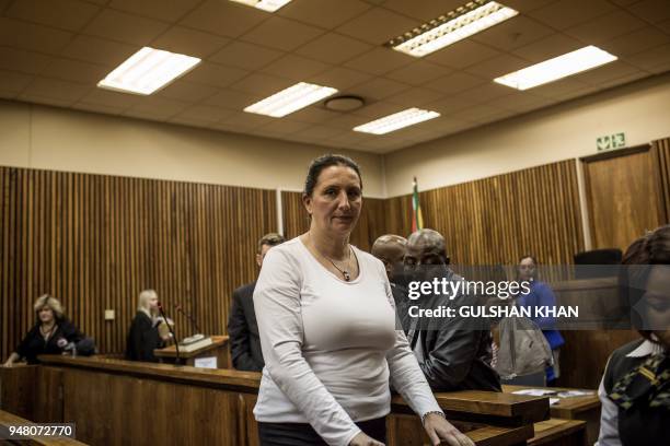 Former realtor Vicki Momberg looks on during her appeal trial on April 18, 2018 at the Randburg Magistrate Court, in Johannesburg, where she faces...