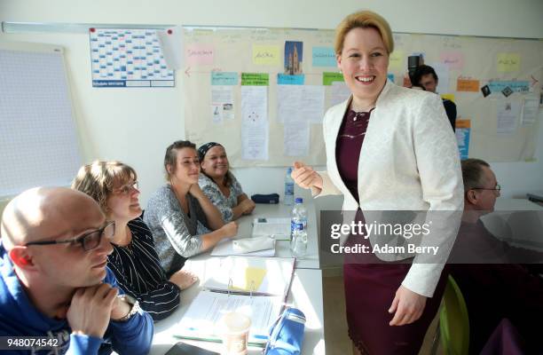 Family Minister Franziska Giffey speaks to students as she visits a training center for senior citizen care providers at the Evangelical Johannes...