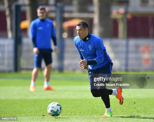 Sejad Salihovic of Hamburg in action during a training session of Hamburger SV at Volksparkstadion on April 18, 2018 in Hamburg, Germany.