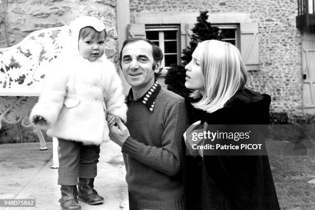 Charles Aznavour with Ulla and Katia at home in Galluis.