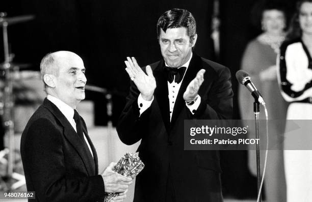 On February 3 the American actor Jerry LEWIS paying tribute to the French actor Louis DE FUNES awarding him with a CESAR on Cesar awards for best...