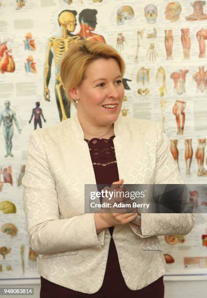 Family Minister Franziska Giffey visits a training center for senior citizen care providers at the Evangelical Johannes Foundation on April 18, 2018...