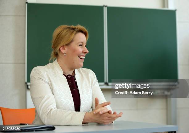 Family Minister Franziska Giffey visits a training center for senior citizen care providers at the Evangelical Johannes Foundation on April 18, 2018...