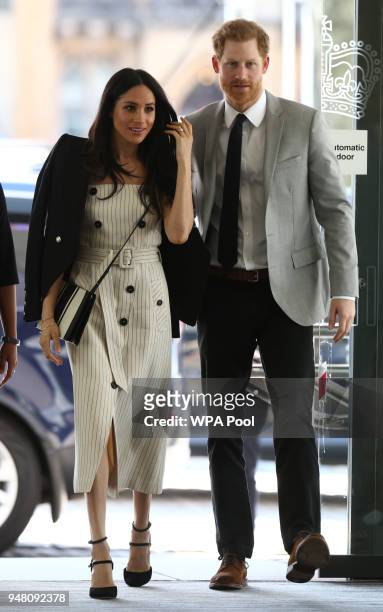 Prince Harry and Meghan Markle attend a reception with delegates from the Commonwealth Youth Forum at the Queen Elizabeth II Conference Centre,...