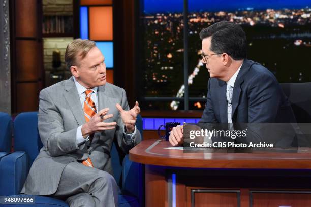 The Late Show with Stephen Colbert and guest John Dickerson during Monday's April 16, 2018 show.